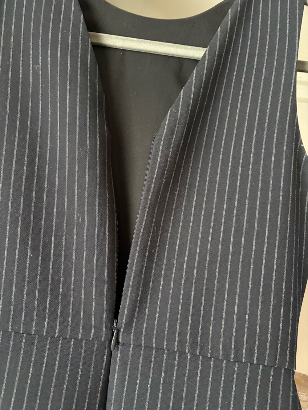 Classic Sleeveless Pinstripe Sheath Dress - Navy - Picture 9 of 13